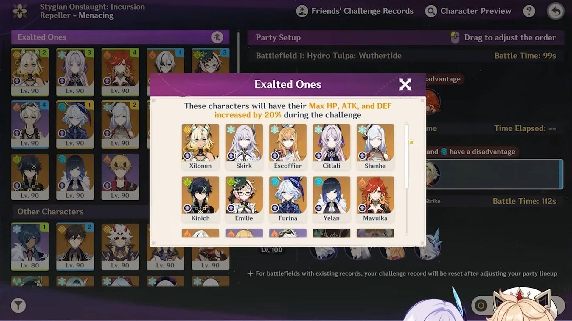 Certain characters can become 'Exalted Ones' and receive special buffs (Image via HoYoverse)